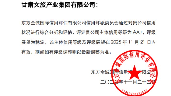 喜報(bào)！甘肅文旅集團(tuán)獲AA+主體信用評級